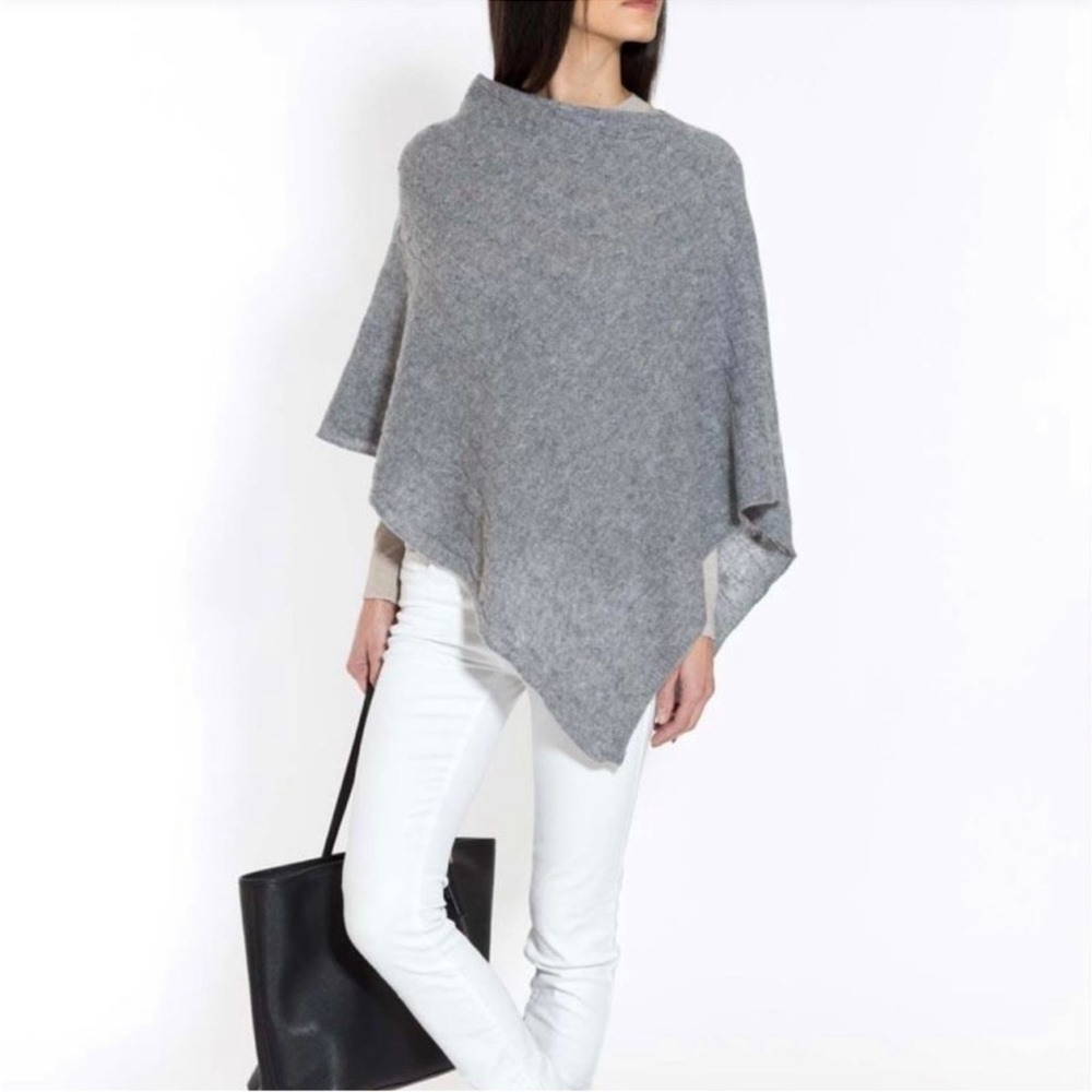 Tabitha Webb Gray Wool Blend Gray Poncho Sweater One Size